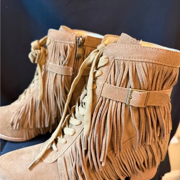 Joyfolie Camel Fringe Heeled Boots - Picture 4 of 6